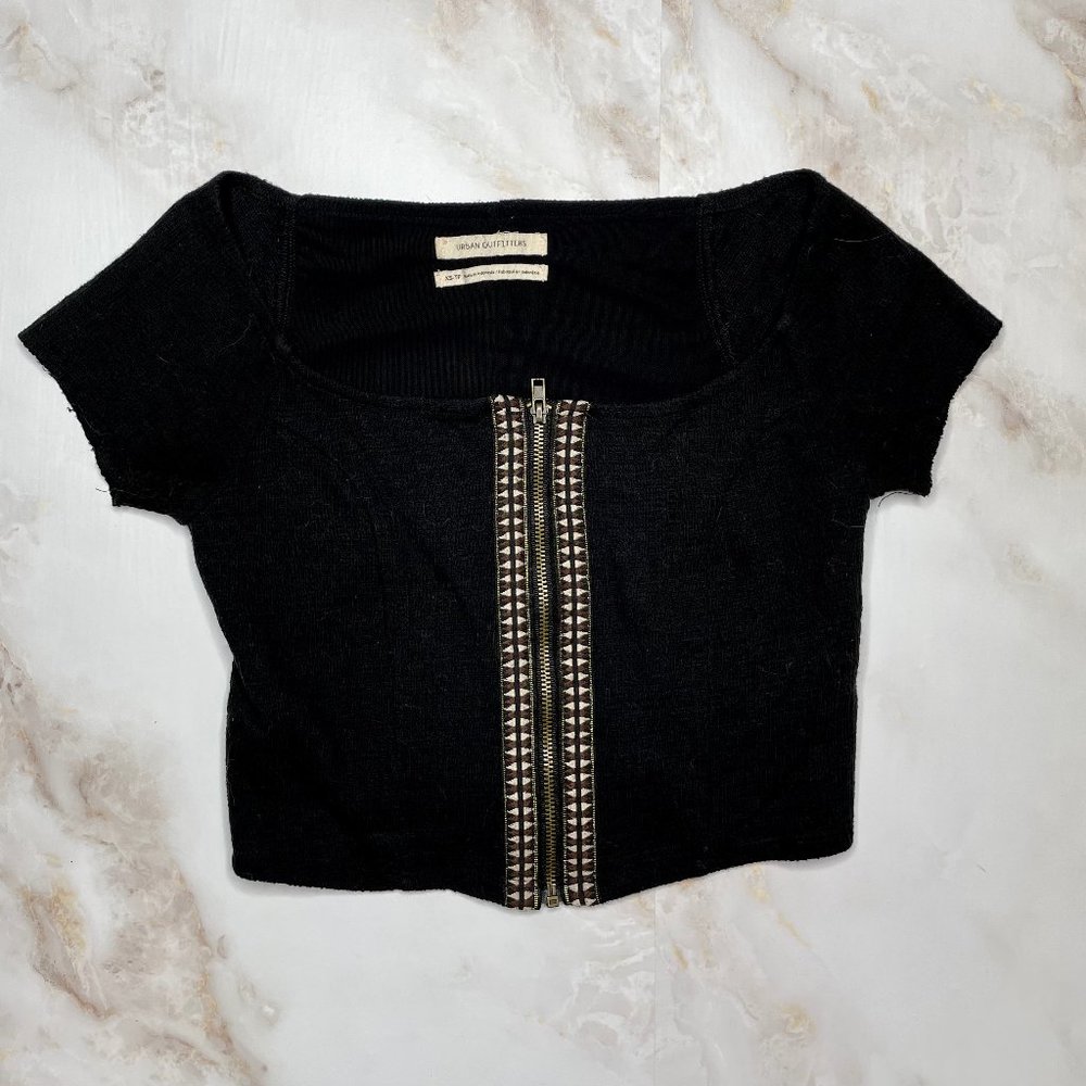 Urban Outfitters Zip up Crop Top with Embroidery